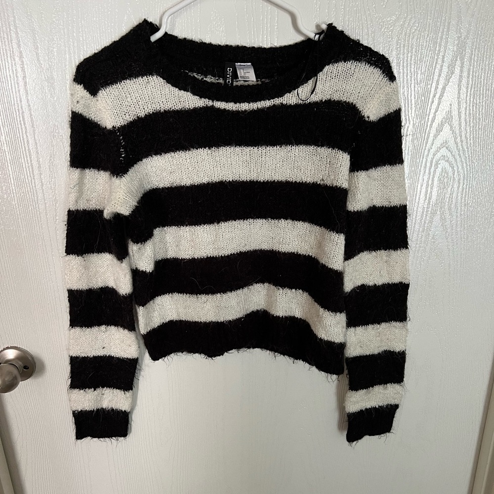 fuzzy black & white striped sweater